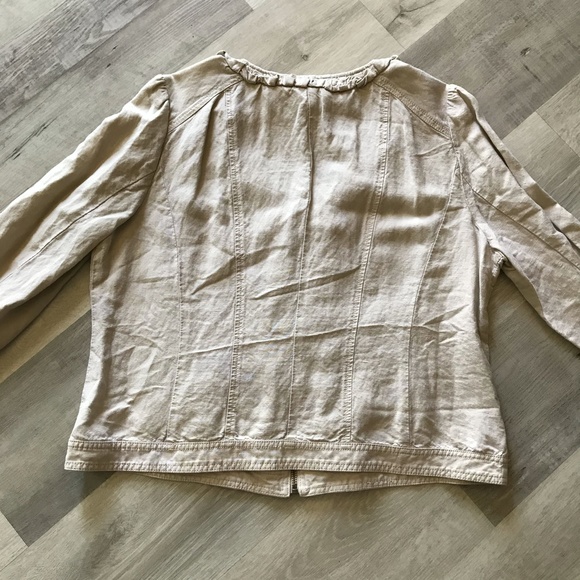 Ann Taylor LOFT Linen Blend V-Neck Full Zip with Ruffles sz XL - Picture 5 of 8